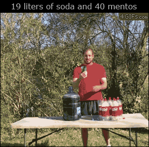 19리터 탄산 음료와 40개의 멘토스